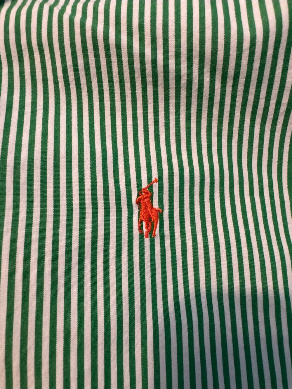 Boys Ralph Lauren Green and White Striped Polo with Orange Pony size 14/16